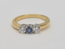 Load image into Gallery viewer, 7412;Vintage: (2002) 18ct Gold Cornflower Blue Sapphire Full Cut Diamonds Ring- simply gorgeous
