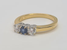 Load image into Gallery viewer, 7412;Vintage: (2002) 18ct Gold Cornflower Blue Sapphire Full Cut Diamonds Ring- simply gorgeous
