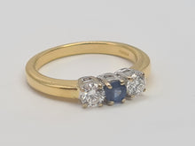 Load image into Gallery viewer, 7412;Vintage: (2002) 18ct Gold Cornflower Blue Sapphire Full Cut Diamonds Ring- simply gorgeous
