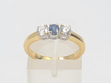 Load image into Gallery viewer, 7412;Vintage: (2002) 18ct Gold Cornflower Blue Sapphire Full Cut Diamonds Ring- simply gorgeous
