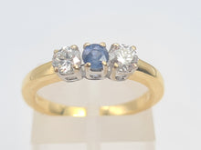 Load image into Gallery viewer, 7412;Vintage: (2002) 18ct Gold Cornflower Blue Sapphire Full Cut Diamonds Ring- simply gorgeous
