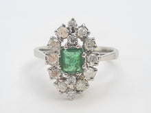 Load image into Gallery viewer, 7409-Vintage: 18ct White Gold Emerald Diamonds Statement Cluster Ring- superb
