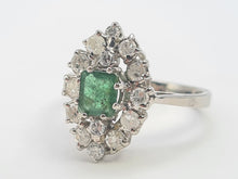 Load image into Gallery viewer, 7409-Vintage: 18ct White Gold Emerald Diamonds Statement Cluster Ring- superb
