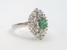 Load image into Gallery viewer, 7409-Vintage: 18ct White Gold Emerald Diamonds Statement Cluster Ring- superb
