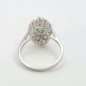 7409-Vintage: 18ct White Gold Emerald Diamonds Statement Cluster Ring- superb