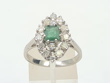 Load image into Gallery viewer, 7409-Vintage: 18ct White Gold Emerald Diamonds Statement Cluster Ring- superb
