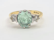 Load image into Gallery viewer, 7411-Vintage; (1973) 18ct Gold Emerald Full Cut Diamonds 3 Stone Ring- very fine example-
