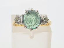 Load image into Gallery viewer, 7411-Vintage; (1973) 18ct Gold Emerald Full Cut Diamonds 3 Stone Ring- very fine example-
