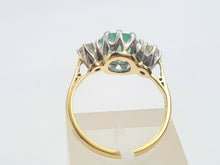 Load image into Gallery viewer, 7411-Vintage; (1973) 18ct Gold Emerald Full Cut Diamonds 3 Stone Ring- very fine example-
