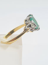 Load image into Gallery viewer, 7411-Vintage; (1973) 18ct Gold Emerald Full Cut Diamonds 3 Stone Ring- very fine example-
