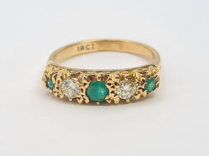 7444- Antique: Art Deco 18ct Emeralds Diamonds Dress Ring- gorgeous stones in an ornate shank,