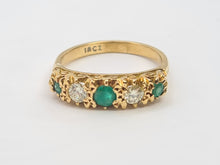 Load image into Gallery viewer, 7444- Antique: Art Deco 18ct Emeralds Diamonds Dress Ring- gorgeous stones in an ornate shank,
