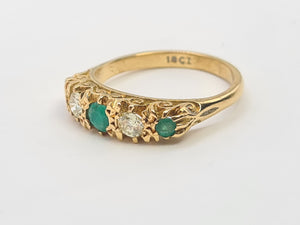 7444- Antique: Art Deco 18ct Emeralds Diamonds Dress Ring- gorgeous stones in an ornate shank,