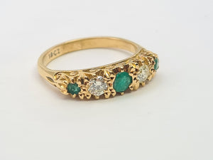 7444- Antique: Art Deco 18ct Emeralds Diamonds Dress Ring- gorgeous stones in an ornate shank,