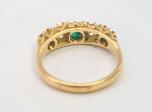 7444- Antique: Art Deco 18ct Emeralds Diamonds Dress Ring- gorgeous stones in an ornate shank,