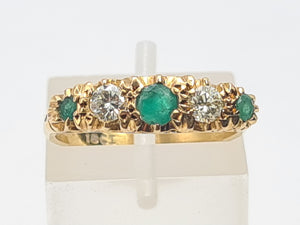 7444- Antique: Art Deco 18ct Emeralds Diamonds Dress Ring- gorgeous stones in an ornate shank,