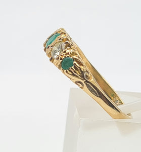 7444- Antique: Art Deco 18ct Emeralds Diamonds Dress Ring- gorgeous stones in an ornate shank,