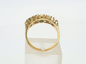 7444- Antique: Art Deco 18ct Emeralds Diamonds Dress Ring- gorgeous stones in an ornate shank,