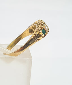 7444- Antique: Art Deco 18ct Emeralds Diamonds Dress Ring- gorgeous stones in an ornate shank,