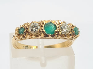 7444- Antique: Art Deco 18ct Emeralds Diamonds Dress Ring- gorgeous stones in an ornate shank,