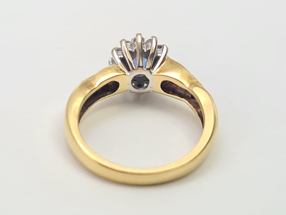 6150 Vintage: 18ct Gold French Blue Sapphire 18 Diamonds Dress Ring- fine example