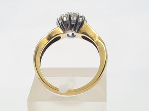 7462: Vintage: 18ct Gold French Blue Sapphire 18 Diamonds Dress Ring- fine example