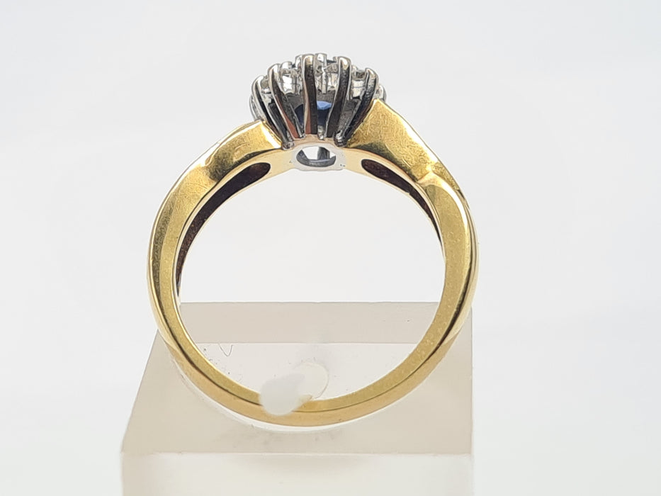 6150 Vintage: 18ct Gold French Blue Sapphire 18 Diamonds Dress Ring- fine example