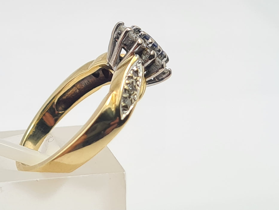 6150 Vintage: 18ct Gold French Blue Sapphire 18 Diamonds Dress Ring- fine example