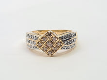 Load image into Gallery viewer, 7466: Vintage: 9ct Gold Geometric Set Cinnamon Diamonds White Diamonds Cocktail Ring
