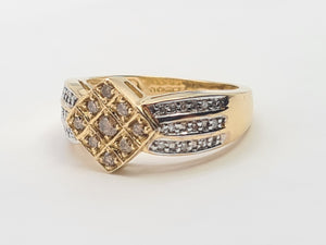 7466: Vintage: 9ct Gold Geometric Set Cinnamon Diamonds White Diamonds Cocktail Ring