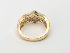 7466: Vintage: 9ct Gold Geometric Set Cinnamon Diamonds White Diamonds Cocktail Ring