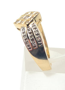 7466: Vintage: 9ct Gold Geometric Set Cinnamon Diamonds White Diamonds Cocktail Ring