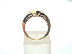 7466: Vintage: 9ct Gold Geometric Set Cinnamon Diamonds White Diamonds Cocktail Ring