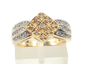 7466: Vintage: 9ct Gold Geometric Set Cinnamon Diamonds White Diamonds Cocktail Ring