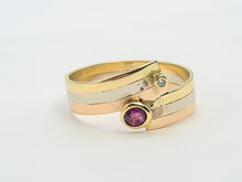 Load image into Gallery viewer, 7422- Vintage  Rare; 18ct Yellow, White, Rose Gold Ruby Diamond band- superb condition, lovely combination
