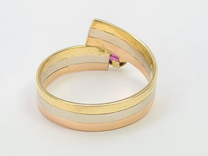 7422- Vintage  Rare; 18ct Yellow, White, Rose Gold Ruby Diamond band- superb condition, lovely combination