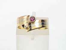 Load image into Gallery viewer, 7422- Vintage  Rare; 18ct Yellow, White, Rose Gold Ruby Diamond band- superb condition, lovely combination
