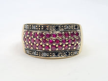 Load image into Gallery viewer, 7480: Vintage: 9ct Gold 12 Black Diamonds 31 rich Red Rubies Cocktail Ring- exquisite, statement ring, d
