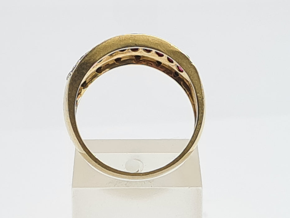 6088 Vintage: 9ct Gold  Black Diamonds  Red Rubies Cocktail Ring
