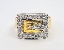 Load image into Gallery viewer, 7483: Vintage: (London) 1974- 18ct Gold 17 Round Cut Diamonds Buckle Ring- 50 years old- heavy,
