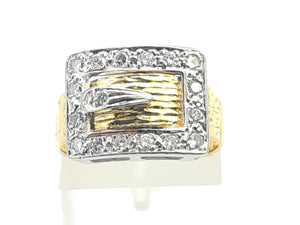 7483: Vintage: (London) 1974- 18ct Gold 17 Round Cut Diamonds Buckle Ring- 50 years old- heavy,