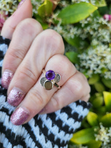 7421: Vintage: Abstract 9ct Gold Purple Amethyst Cocktail Ring-eclectic, eye catcher