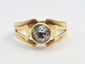 7489: Vintage: Rare 14ct Gold Round Cut Blue Aquamarine Dress Ring- Dramatic set, lovely colours