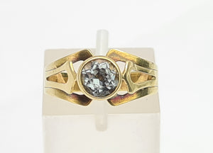 7489: Vintage: Rare 14ct Gold Round Cut Blue Aquamarine Dress Ring- Dramatic set, lovely colours