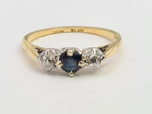 Load image into Gallery viewer, 7494: Antique Art Deco: 18ct Gold Platinum Blue Sapphire Diamonds Ring- Splendid
