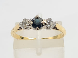 7494: Antique Art Deco: 18ct Gold Platinum Blue Sapphire Diamonds Ring- Splendid