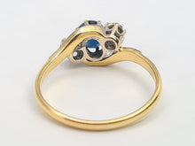 Load image into Gallery viewer, 7501 Vintage: (1964) 18ct Gold Blue Sapphire Twin Diamonds Illusion Set Cocktail Ring- 60 years old
