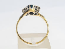 Load image into Gallery viewer, 7501 Vintage: (1964) 18ct Gold Blue Sapphire Twin Diamonds Illusion Set Cocktail Ring- 60 years old
