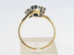 7501 Vintage: (1964) 18ct Gold Blue Sapphire Twin Diamonds Illusion Set Cocktail Ring- 60 years old