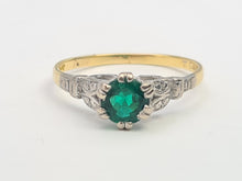 Load image into Gallery viewer, 7508: Antique Art Deco; 10ct Gold Platinum Emerald Solitaire - Approximately 90 years old.
